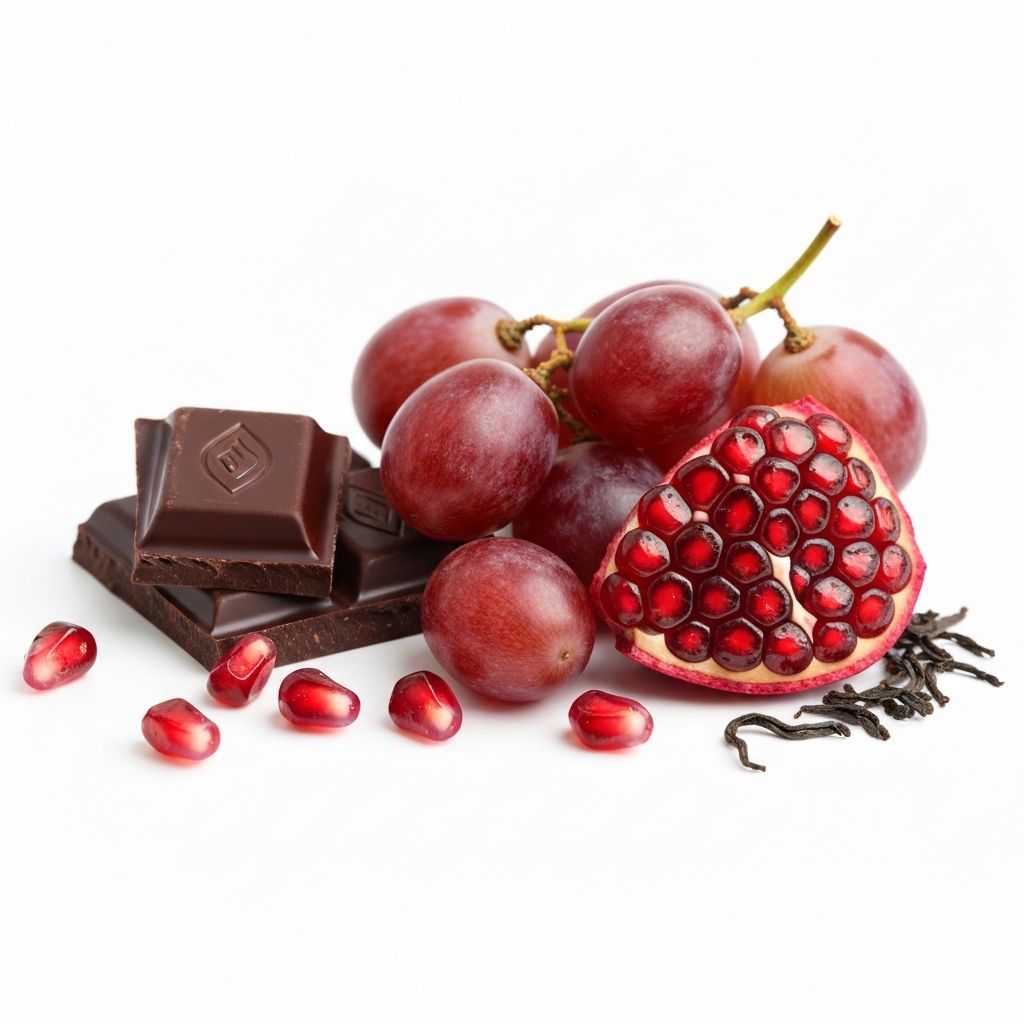 Dunkle Schokolade, rote Trauben und schwarzer Tee