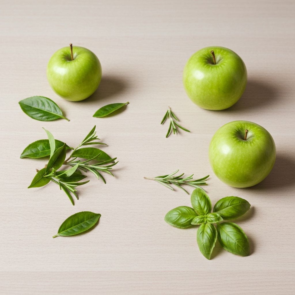 Grüner Tee, grüne Äpfel und frische Kräuter